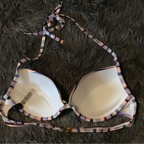 EUC Victoria’s Secret 34B Purple Stripe Halter Bikini - Picture 2 of 3